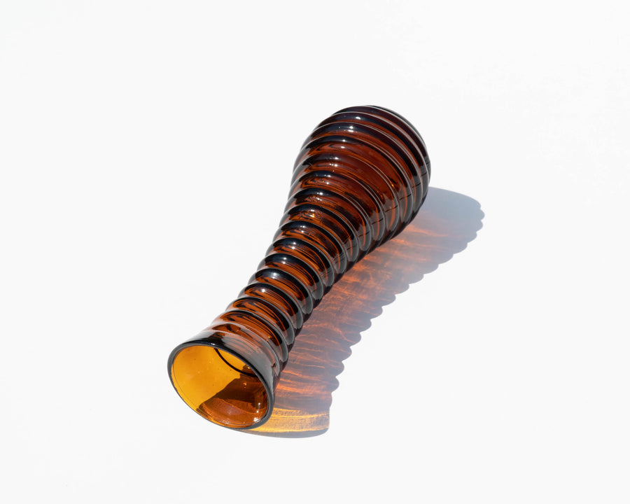 Amber Glass Ribbed Vase