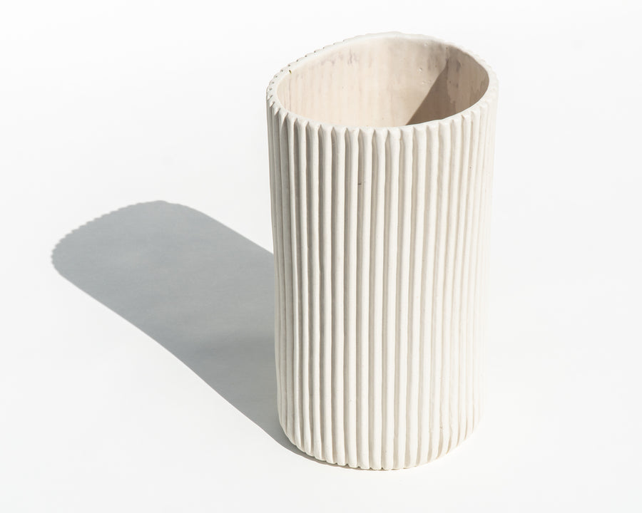 Large Ribbed Porcelain Vase