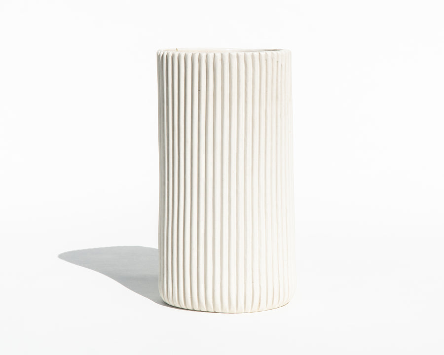 Large Ribbed Porcelain Vase