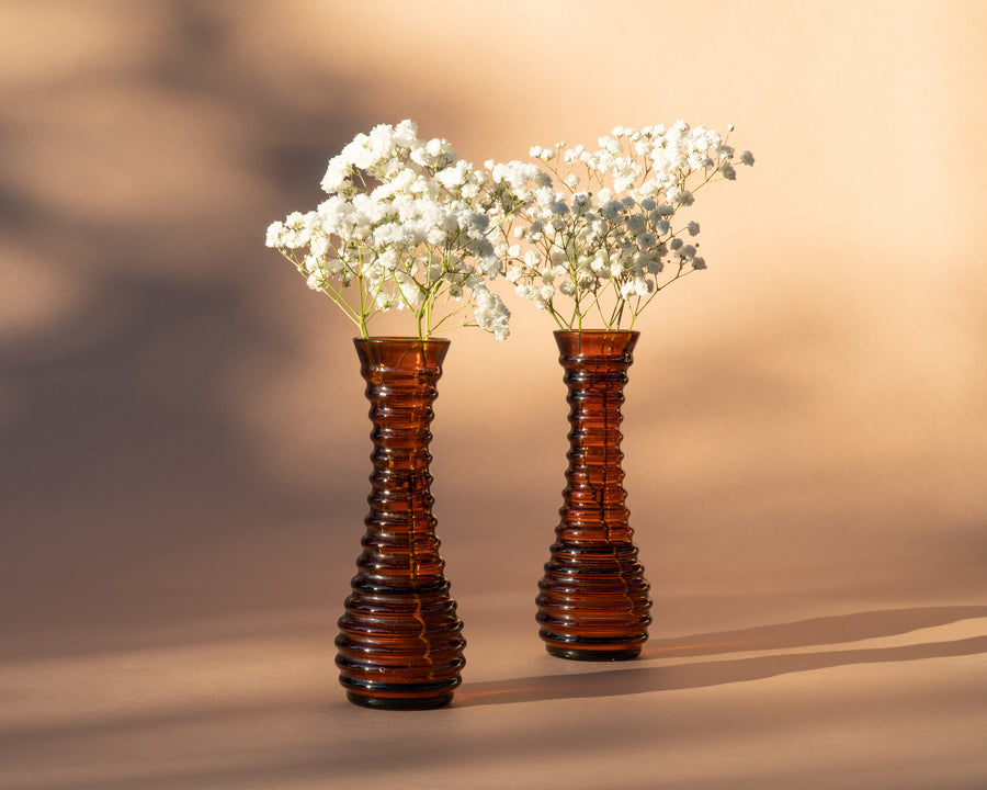 Amber Glass Ribbed Vase