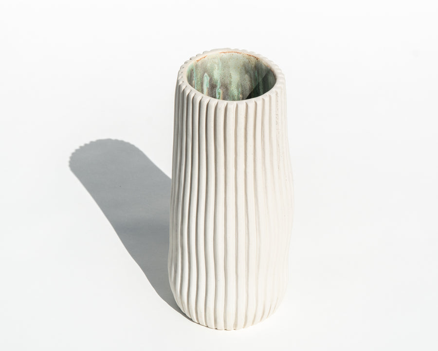 Tall Ribbed Porcelain Vase