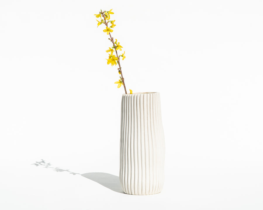 Tall Ribbed Porcelain Vase